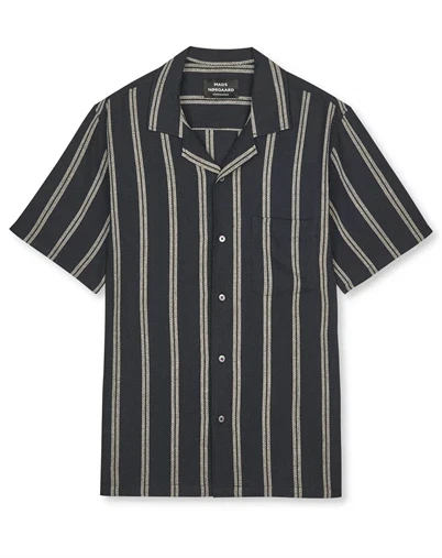 Mads Nørgaard - Texture Kenji Skjorte - Black/Plaza Taupe